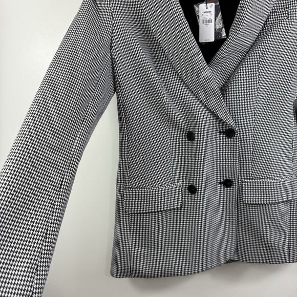 Express New Black White Houndstooth Blazer Small Double Breasted Academia Office - Picture 5 of 13